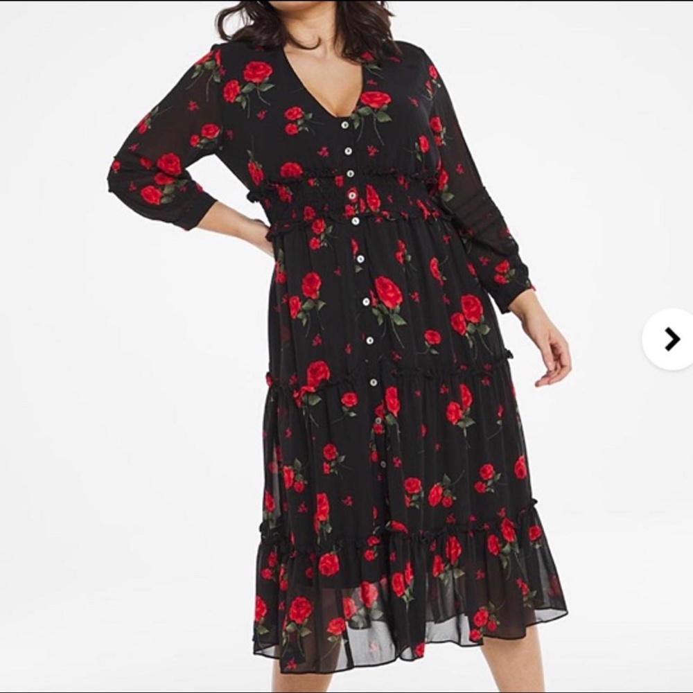 SIMPLY BE Floral Print V Neck Ruched Waist Midi Dress SZ 18